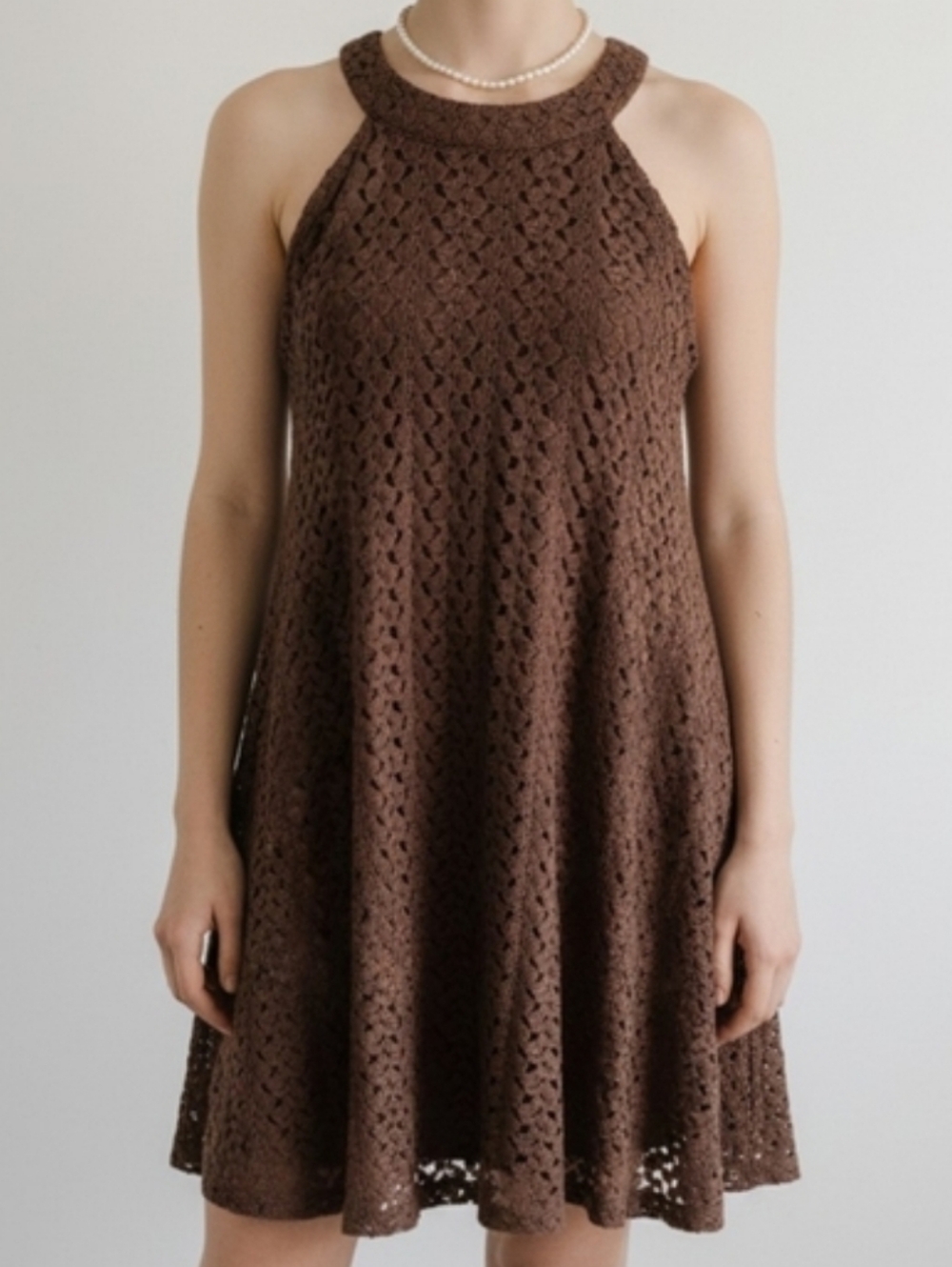 Altar'd State Brown Crochet Mini Dress